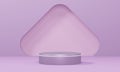 Empty minimalistic pink podium with white rim in studio lighting. A single cylinder on a pink background with an opening in the