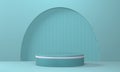 Empty minimalistic turquoise podium with white rim in studio lighting. 3d render