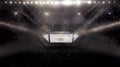 Empty mma arena side view under lights. complete tribune. 3D rendering