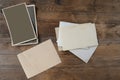 Empty mock up background of old wood, set of vintage photos with blank, back side of the photo, concept family genealogy, memories Royalty Free Stock Photo