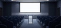 Empty modern auditorium with projection screen and lectern ready for presentation Royalty Free Stock Photo