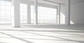 Empty modern bright interior with huge panoramic windows. 3d rendering Royalty Free Stock Photo