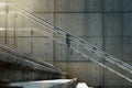 Empty Modern Cement Staircase in City with Morning Sun Light. Urban Background. Selective Focus