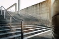 Empty Modern Cement Staircase in City with Morning Sun Light. Urban Background