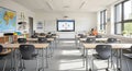 Classroom Interior Empty School Room with Desks, Whiteboard Royalty Free Stock Photo