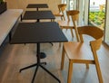 Empty modern classroom or training room with chairs and tables. Conference table, chairs at lobby