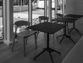 Empty modern classroom or training room with chairs and tables. Conference table, chairs at lobby