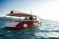 An empty modern cruise ship ready to embark on a mesmerizing sea exploration, catering to tourists seeking an Royalty Free Stock Photo