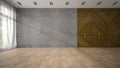 Empty modern design room with wooden closet 3D rendering