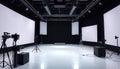 Empty modern digital entertainment studio with virtual reality sets and motion capture tech. Professional studio space with white Royalty Free Stock Photo