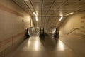 Empty modern escalator at subway station. Electric system moving staircase. Floor and step level. Transportation in underground Royalty Free Stock Photo