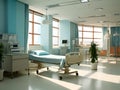 Empty modern hospital corridor, clinic hallway interior background with white chairs for patients waiting for doctor visit. Contem Royalty Free Stock Photo