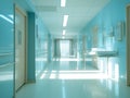 Empty modern hospital corridor, clinic hallway interior background with white chairs for patients waiting for doctor visit. Contem Royalty Free Stock Photo