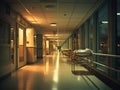 Empty modern hospital corridor, clinic hallway interior background with white chairs for patients waiting for doctor visit. Contem Royalty Free Stock Photo