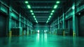 Empty modern industrial warehouse with green lighting Royalty Free Stock Photo