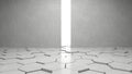 Empty modern interior and hexagons pattern floor with bright light from entrance. Royalty Free Stock Photo