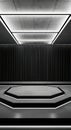 Modern Concrete Interior Stage with Backlit Black Curtains and Octagonal Pedestal Royalty Free Stock Photo