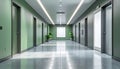 Empty modern office corridor with doors and a blank frame on green walls hallway interior Royalty Free Stock Photo