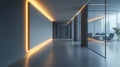 Empty modern office corridor features illuminated wall. Contemporary design, empty space for 3D mockup rendering. Interior of Royalty Free Stock Photo