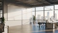 Empty modern office with large windows and a blank whiteboard ready for use interior Royalty Free Stock Photo