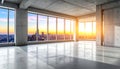 Empty modern office space with panoramic city view at sunset interior building Royalty Free Stock Photo