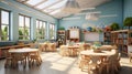 Empty Modern Preschool Classroom Interior. Generative AI Royalty Free Stock Photo