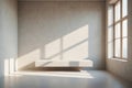 Empty modern room with natural light streaming through a large window casting shadows Royalty Free Stock Photo