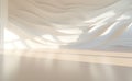 Empty modern room with white and embossed wavy wall. Sunlight and shadow effect. Generative AI (300 Real DPI)