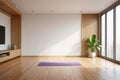 Empty modern room with yoga mat and natural light Royalty Free Stock Photo