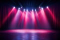 Empty modern stage with bright background for performance, stage lighting with spotlights for theater performance