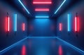 Empty modern studio with blue, red neon lights. Bright lights create vibrant atmosphere. Clean interior design. Suitable for Royalty Free Stock Photo