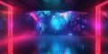 Empty modern studio space with graphical abstract background, 3D world map. Cyberspace, global communication, connection,