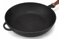 Empty Modern Vintage Cast Iron Pan With Wooden Handle Isolated Royalty Free Stock Photo