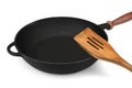 Empty Modern Vintage Cast Iron Pan With Wooden Handle Isolated Royalty Free Stock Photo