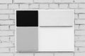 Empty monochrome squares abstract design blank grey cubes on white urban brick wall mock up background