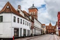 Empty morning street with old houses from royal town Ribe in Den Royalty Free Stock Photo