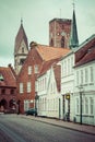 Empty morning street with old houses from royal town Ribe in Den Royalty Free Stock Photo