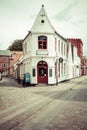 Empty morning street with old houses from royal town Ribe in Den Royalty Free Stock Photo