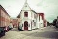 Empty morning street with old houses from royal town Ribe in Den Royalty Free Stock Photo