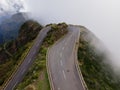 Empty mountain road above the clouds in Madeira Island Portugal