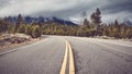 Empty mountain road in Grand Teton National Park, USA