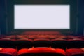 Empty movie cinema seat with blank white screen Royalty Free Stock Photo