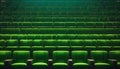 Empty Movie Theater Chairs Pattern. Rows of empty green cinema seats. Generative ai Royalty Free Stock Photo