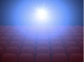 Empty movie theater with projection light falling into the lens and empty seats. Vector Illustration Royalty Free Stock Photo