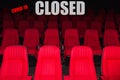 Empty movie theater with red seats. Coronavirus Covid-19 Royalty Free Stock Photo