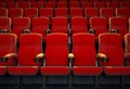 Empty movie theatre with red seats