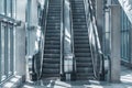 Empty moving escalator tracks by the station Royalty Free Stock Photo