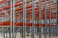 Empty multi-story shelving in industrial warehouse building Royalty Free Stock Photo
