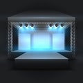 Empty music show stage with spotlights beams. Concert performance podium vector backdrop Royalty Free Stock Photo