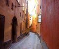 Empty narrow street in the Old Town of Stockholm Royalty Free Stock Photo